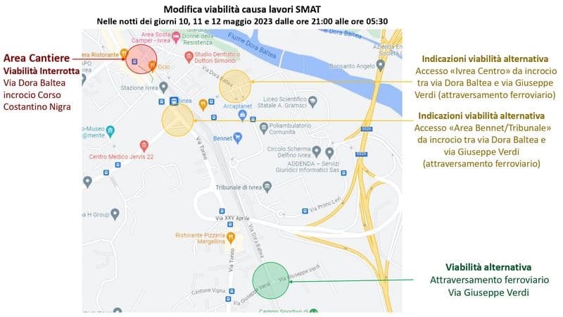 IVREA - Lavori urgenti della Smat, chiude di notte via Dora Baltea