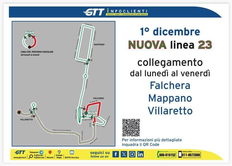 MAPPANO - Dal 1 dicembre operativa la linea 23 di Gtt per Torino e Villaretto