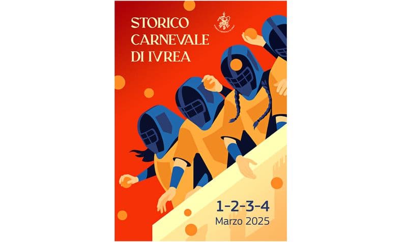 CARNEVALE DI IVREA 2025 - Ecco il manifesto ufficiale: protagonisti gli aranceri sul carro da getto