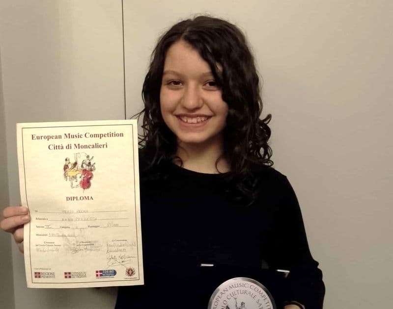 FAVRIA - Brava Anna Ponzetto, terza al concorso musicale «Città di Moncalieri»