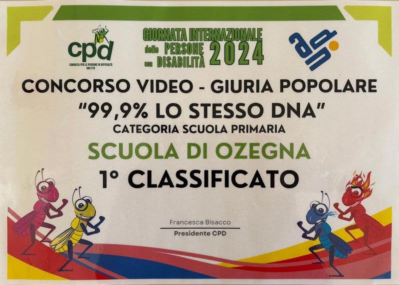 OZEGNA - La classe quinta della scuola vince il concorso sulla Giornata Internazionale delle Persone con Disabilità - VIDEO