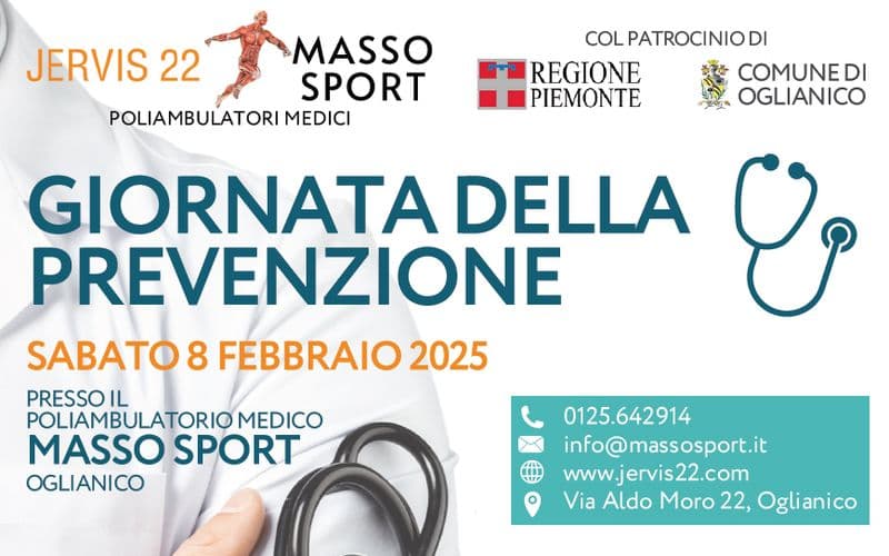 OGLIANICO - Giornata della Prevenzione: visite gratuite al Poliambulatorio Masso Sport