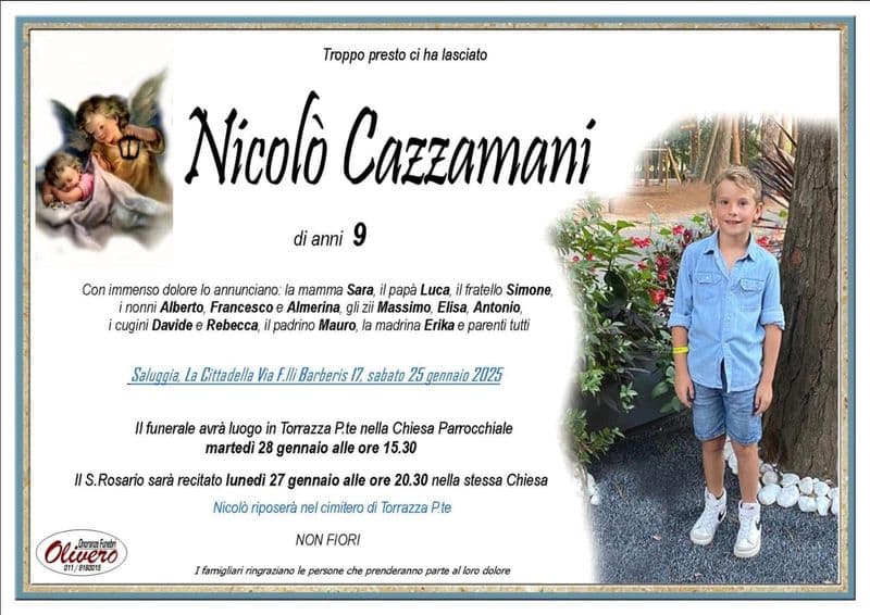 CHIVASSO-TORRAZZA - Lutto cittadino per l'ultimo saluto al piccolo Nicolò