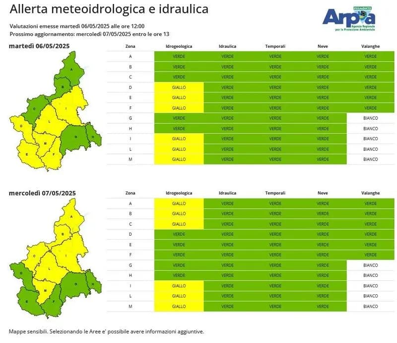 CANAVESE - In arrivo altra pioggia: scatta l'allerta gialla su tutta la nostra zona - LE PREVISIONI METEO