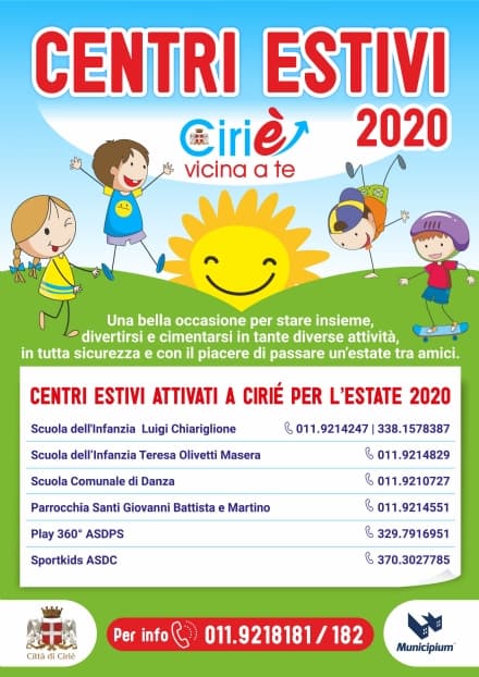 CIRIE' - Centri estivi 2020: sono già sei quelli confermati