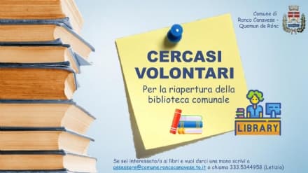 RONCO CANAVESE - Il Comune cerca volontari per la biblioteca