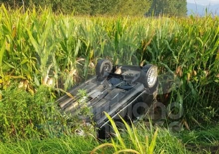 STRAMBINO - Gasolio sulla provinciale, asfalto saponetta: due auto finiscono fuori strada - FOTO