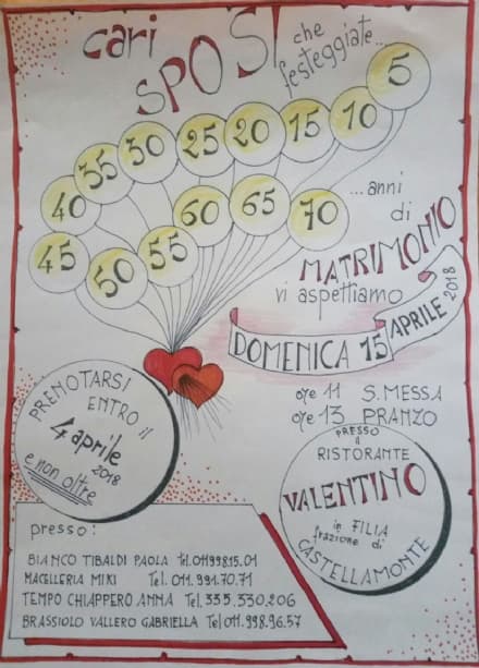 LEINI - Anniversari di matrimonio: via alle iscrizioni