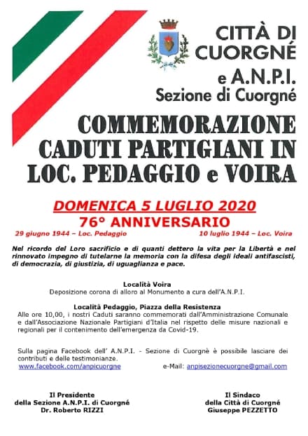 CUORGNE' - Domenica il ricordo dei partigiani caduti a Voira e Pedaggio