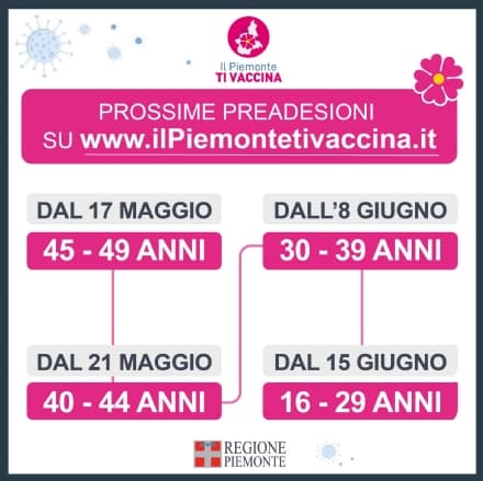VACCINI ANTI COVID - Il Piemonte anticipa le preadesioni: da metà maggio la fascia d'età 45-49 anni