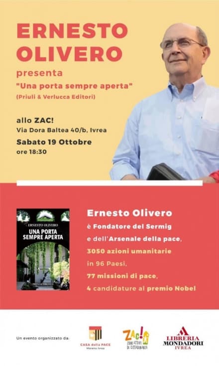 IVREA - Ernesto Olivero torna in città con il suo ultimo libro «Una porta sempre aperta»