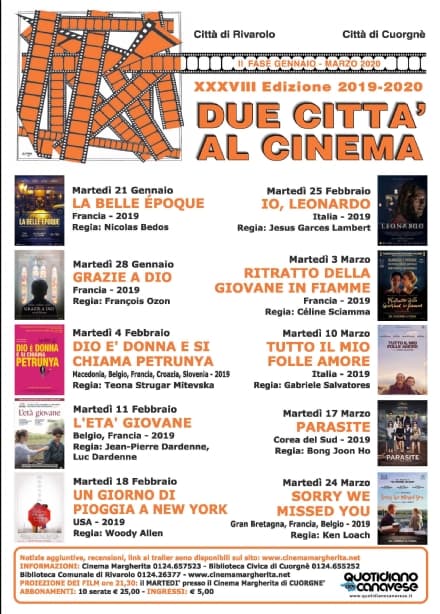 DUE CITTA' AL CINEMA - Dieci nuovi film per la seconda fase della rassegna dal 21 gennaio al 24 marzo - I FILM IN PROGRAMMA
