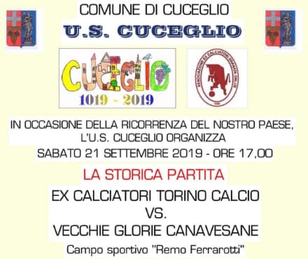 CUCEGLIO - Per i mille anni del paese sfida con le Vecchie Glorie del Torino Calcio