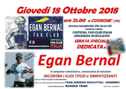 CICLISMO - Una serata speciale per conoscere Egan Bernal