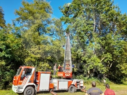 CUORGNE' - Sbaglia atterraggio e resta incastrato su un albero: parapendista salvato dai vigili del fuoco - FOTO e VIDEO
