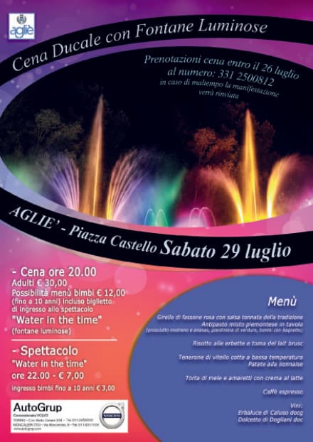 AGLIE' - Le fontane luminose colorano piazza Castello e la straordinaria «Cena Ducale»