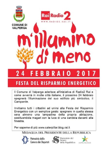 VALPERGA - Il Comune aderisce a M'illumino di meno