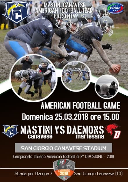 FOOTBALL AMERICANO - A San Giorgio Canavese i Mastini affrontano i Daemons