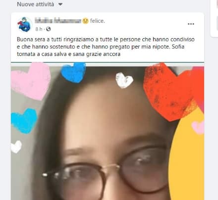 CUORGNE' - Sofia è tornata a casa: la sedicenne ieri sera ha riabbracciato la famiglia