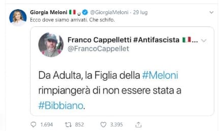 IVREA - Un tweet su Bibbiano del blogger eporediese Cappelletti indigna Giorgia Meloni e il web