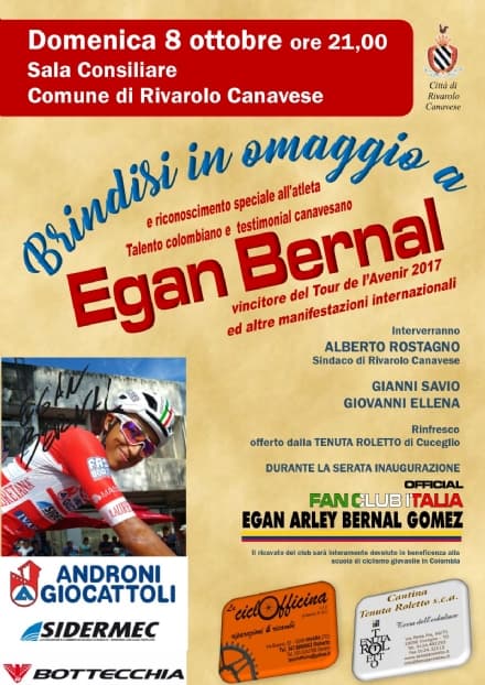 CICLISMO - Nasce in Canavese il Fans Club ufficiale di Egan Bernal