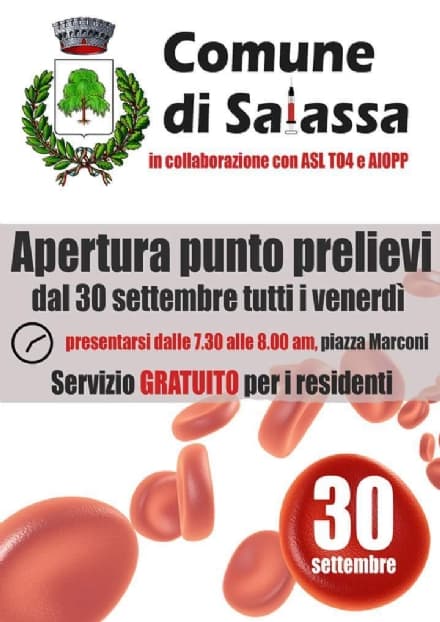 SALASSA - Apre il centro prelievi del sangue