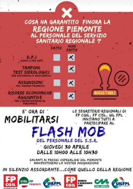 IVREA - Coronavirus, flash mob davanti all'ospedale: i sindacati contro la Regione