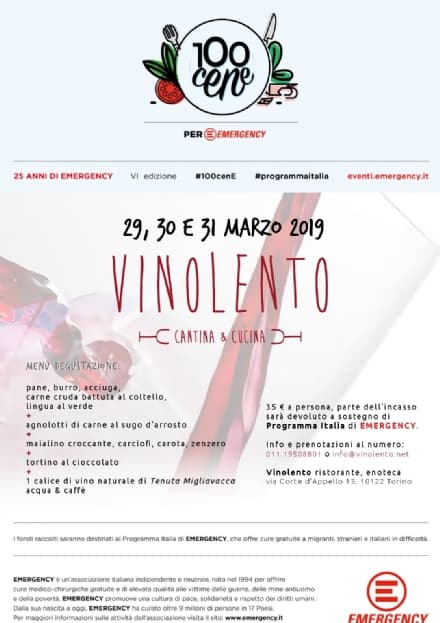 SOLIDARIETA' - Emergency Canavese aderisce all'iniziativa #100cene