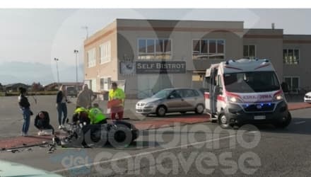 RIVAROLO CANAVESE - Incidente in corso Re Arduino, auto contro scooter: due feriti - FOTO