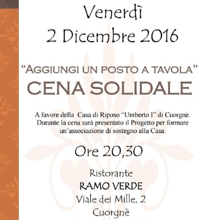 CUORGNE' - Una cena solidale al Ramo Verde per la casa di riposo Umberto I