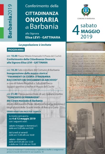BARBANIA - Sabato la cittadinanza onoraria ad Elisa Levi-Gattinara