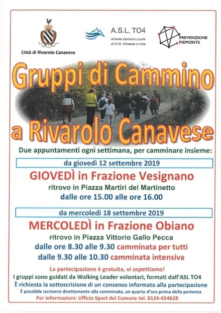 RIVAROLO - Dal 12 settembre riprendono, dopo la pausa estiva, i Gruppi di Cammino