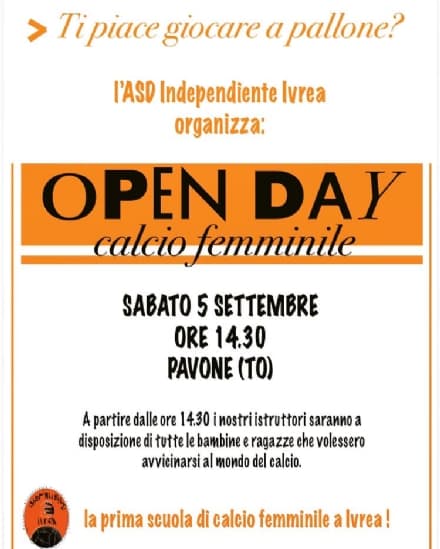 CALCIO FEMMINILE - Open day della scuola calcio Independiente Ivrea