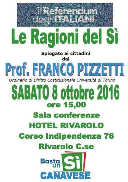 RIVAROLO - Incontro per il «Si» al referendum di dicembre