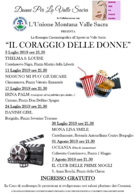 VALLE SACRA - Cinema all'aperto nelle piazze con la rassegna «Il coraggio delle donne»