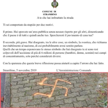 STRAMBINO - Una svastica sul marciapiede: l'ira dell'amministrazione