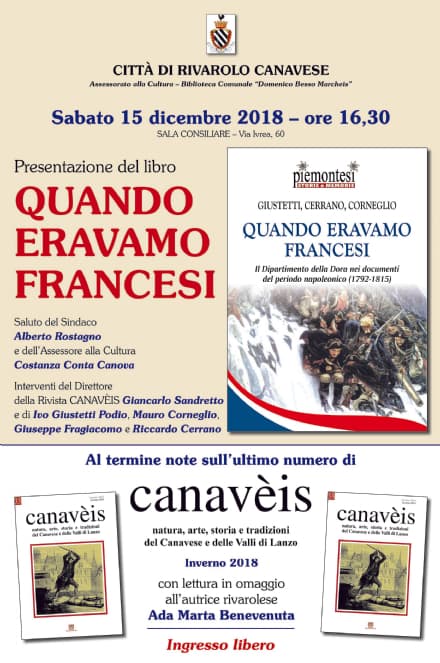 RIVAROLO CANAVESE - Sabato la presentazione di "Quando eravamo francesi"