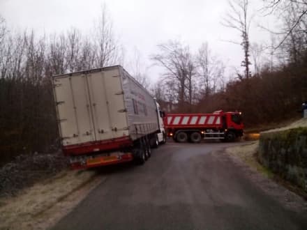 PRASCORSANO - Camion francese in bilico nella scarpata - FOTO