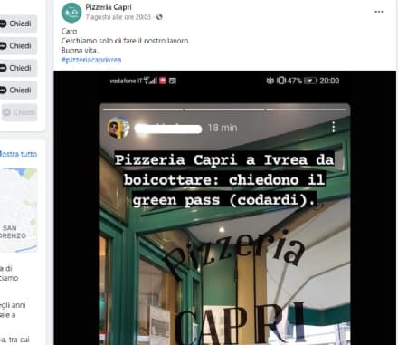 IVREA - Cliente senza green pass se la prende con la pizzeria, posta una storia sui social e il locale riceve una valanga di messaggi di stima e solidarietà