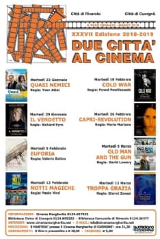 DUE CITTA' AL CINEMA - A Cuorgnè, martedì 22 gennaio, riprende la rassegna cinematografica