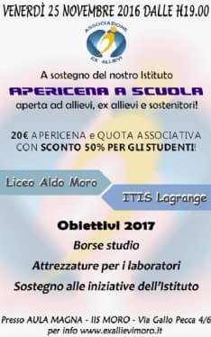 RIVAROLO - Apericena degli ex allievi per l'Aldo Moro