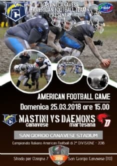 FOOTBALL AMERICANO - A San Giorgio Canavese i Mastini affrontano i Daemons