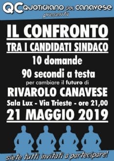 ELEZIONI RIVAROLO - Il confronto tra i candidati a sindaco martedì 21 maggio