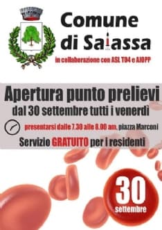 SALASSA - Apre il centro prelievi del sangue