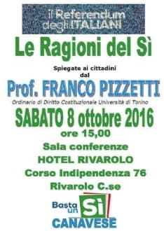 RIVAROLO - Incontro per il «Si» al referendum di dicembre