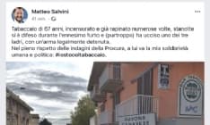 LADRO UCCISO DAL TABACCAIO A PAVONE CANAVESE - Salvini sui social: #iostocoltabaccaio
