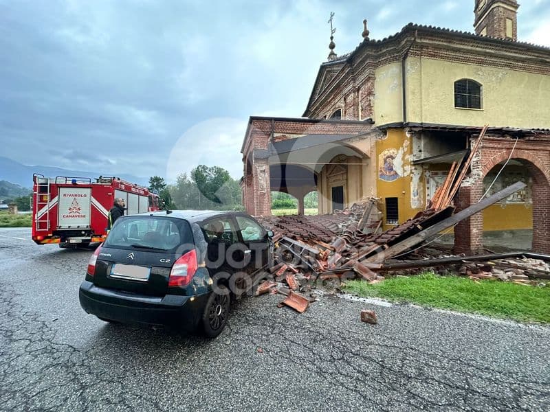 LEVONE - Si schianta in auto contro la chiesa e abbatte il porticato: gravi danni al santuario della Consolata - FOTO e VIDEO