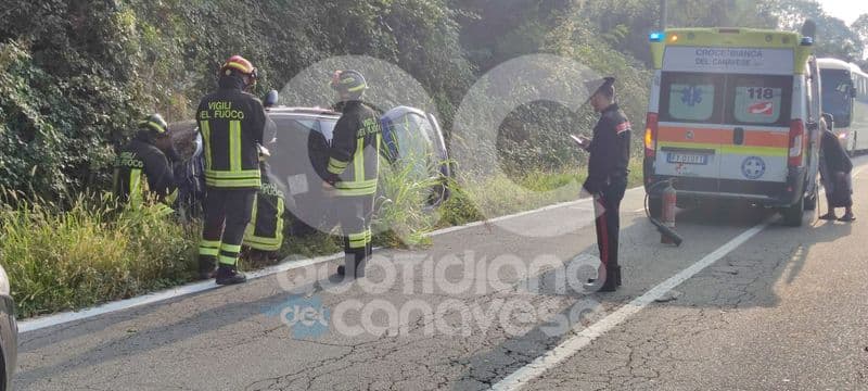 CASTELLAMONTE - Schianto sulla provinciale per Cuorgnè, auto ruote all'aria a Piova: ferita una donna - FOTO e VIDEO