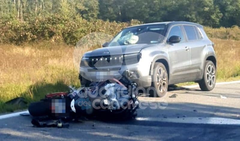 SAN CARLO CANAVESE - Auto contro moto sulla provinciale 20: un ferito trasportato all'ospedale di Ciriè