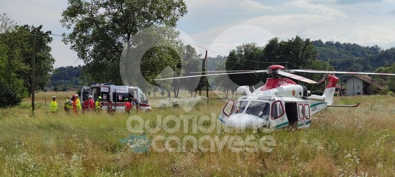 CASTELLAMONTE - Colpito da una pianta, elitrasportato al Cto - FOTO e VIDEO